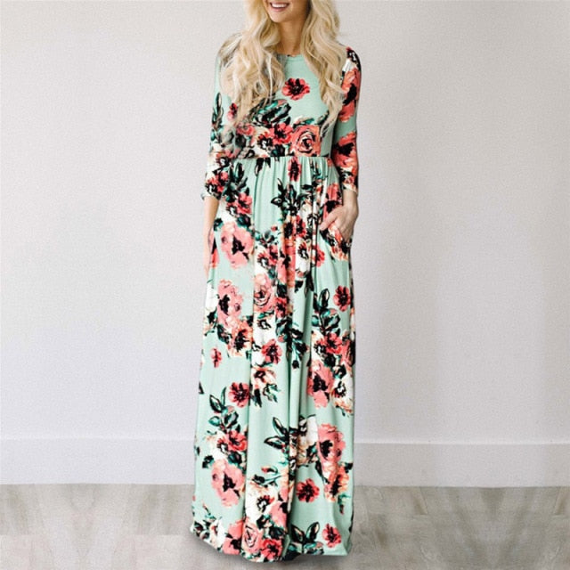 Women Summer Floral Print Maxi Dress 2021 White Boho Beach Dress Women –  lollie socks