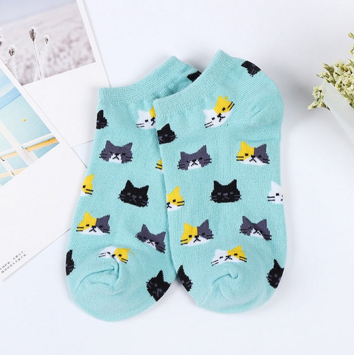 Women short socks lolliesocks kitten socks turquoise