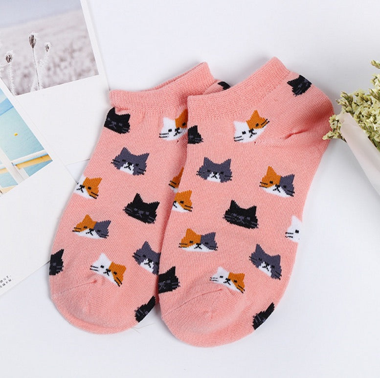 Women short socks lolliesocks kitten socks pink